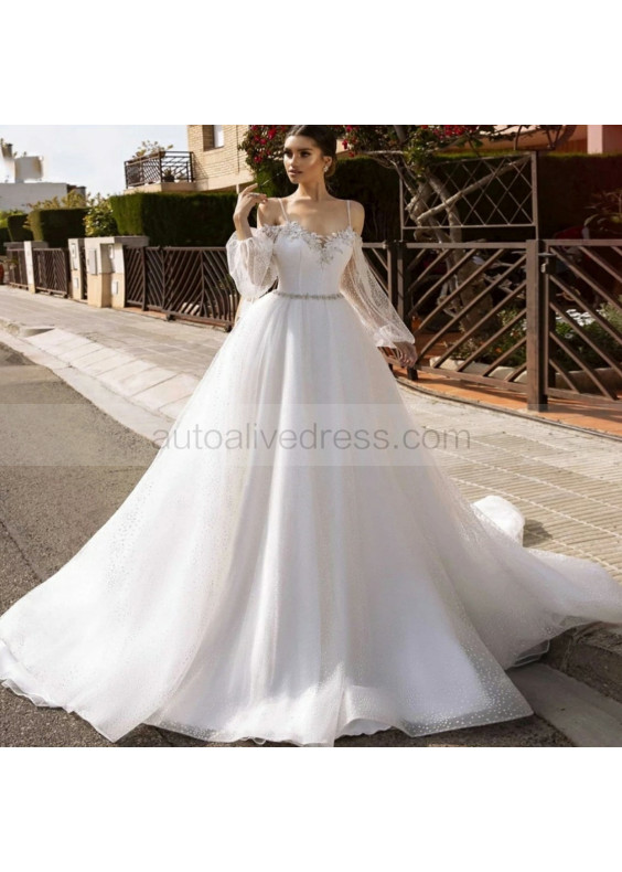 Beaded Ivory Sparkly Tulle Lace Wedding Dress